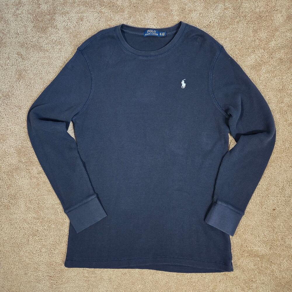 Polo Ralph Lauren Thermal Shirt Mens XL Navy Blue Waffle Knit Long Sleeve Pony